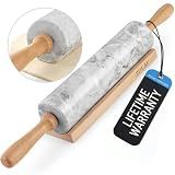 Zulay Kitchen 17-Inch Marble Rolling Pin With Stand - Polished Marble Rolling Pins For Baking With Long Beechwood Handle - Non-stick Roller Pin For Baking Pastries, Bread & Pizza