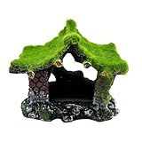 Tfwadmx Aquarium Decoration House Resin Hollow Hideout House,Small Betta Fish Hide Accessories Cave Ornament Tank Small Fish Shrimp Hideaway with Moss
