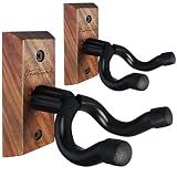 Guitar Wall Mount 2 Pack, Black Walnut Wood Guitar Hanger, U-Shaped Guitar Wall Hanger Mount, Guitar Holder Hook Stand Wall for Acoustic, Electric Guitar, Banjo, Bass, for Guitar Player Men Boy