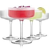 LUNA & MANTHA Coupe Glasses Set of 4, 10oz Crystal Ribbed Martini Glasses, Vintage Cocktail Glass, Hand Blown for Espresso Martini, Margarita, Home Bar &Gift,Glassware