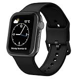 Sport Band Compatible with Apple Watch Bands 49mm 46mm 45mm 44mm 42mm, Soft Silicone Wristbands Strap with Classic Clasp for iWatch Series 10 9 SE 8 7 6 5 4 3 2 1 Ultra for Women Men, Black