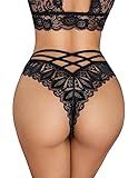 Avidlove Womens Underwear Lace Cheeky Panties Criss Cross Back Bikini Thongs Sexy Undies Black M