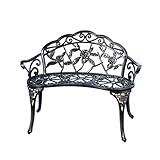JARDIN DE CENTENNIAL Patio Garden Bench Metal Park Bench Cast Aluminum Outdoor Furniture with Floral Rose for Patio,Park,Lawn,Yard (Copper)