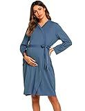 Ekouaer Womens Maternity Robe, 3 in 1 Labor Delivery Nursing Gown, Hospital Breastfeeding Dress, Bathrobes, A_blue, Large