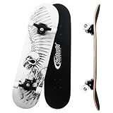Nattork 31 Inch Complete Skateboard, Standard Skateboards Gift for Beginners, Wood 9 Layer Canadian Maple Trick Skate Boards for Boys Girls Youth Teens Skull Eagle