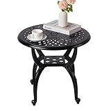 WILOUNGE Cast Aluminum Outdoor Side Table,Small Patio Table,Outdoor Coffee Tables for Patio,Garden,Balcony, for All Weather (Black, Round)
