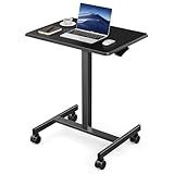 DUMOS Small Standing Desk Mobile Portable Rolling Laptop PC Table on Wheels Adjustable Height Computer Workstation for Home Office, 19 Inch, Black