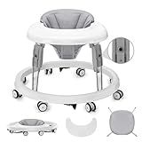 Wnttmt One-Touch Folding Baby Walker, Anti-Roll 8-Wheel Round Chassis, 7-Speed Height Adjustment, with Large Dinner Plate and Brake, 6-18 Months Baby Walker, Gray.