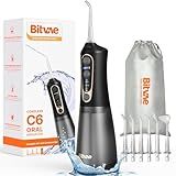 Bitvae C6 Water Dental Flosser for Teeth Pick, Cordless Flosser for Travel with 6 Jet Tips, 3 Modes 5 intensities, IPX7 Waterproof Portable & Rechargeable Oral Irrigator Cleaner, Black