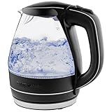 OVENTE Electric Kettle, 1.5L Borosilicate Glass Countertop Water Heater and Boiler for Coffee or Tea, BPA-Free, Auto Shut-Off, Boil-Dry Protection, Removable and Washable Spout Filter, Black KG83B