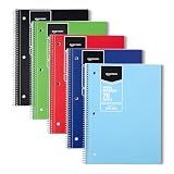 Amazon Basics Wide Ruled Spiral Notebook, For Work and School, 70 Sheets, 8" x 10.5", Assorted Solid Colors, 5 pack