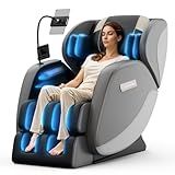 Massage Chair Full Body, Zero Gravity Massage Chair with Auto Modes, Airbag Massage, 6 Fix Point Rollers, Foot Massage, Heating, Touch Screen Controller, Gray Home Relaxation Recliner with Massage