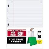 Five Star Loose Leaf Paper + Study App, Wide Ruled Filler Notebook Paper, Reinforced, Fights Ink Bleed, 8" x 10-1/2", 80 Sheets (150002)