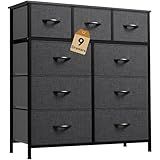 DWVO 9 Drawers Dresser for Bedroom, Fabric Storage Tower for Living Room, Entryway - Sturdy Steel Frame, Wooden Top & Easy Pull Fabric Bins