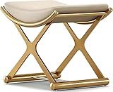 CHSSIH Vanity Stool Chair for Makeup - Small Backless Leather Stool for Vanity - Modern Ottoman Bench Seat with Metal X Legs, Footstool for Bathroom & Living Room - Gold