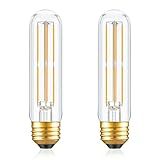 Dimmable E26 T10 LED Bulb Tube Light Bulbs 6W(60W Equivalent),Tubular Light Bulb Type T Long Thin Skinny Light Bulbs for Curio Cabinet,Piano Light,Chandelier,Hutch,2700K Solf White 600LM,2 Pack