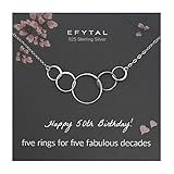 EFYTAL 50th Birthday Gifts for Her, Classy Sterling Silver 5 Circle Necklace, 1975 Birthday Gifts for Women, 50 and Fabulous