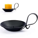 AGLARY Matte Black Iron Pillar Candle Holder, Handle & Safety Spike