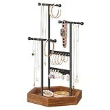SONGMICS Jewelry Holder, Jewelry Organizer, 3 Tiers and 1 Tray, Jewelry Display Stand with Metal Frame, Necklace Earring Bracelet Holder, for Rings, Ink Black and Caramel Brown UJJS03CB