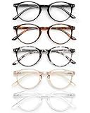 JOLISU 5 Pack Reading Glasses For Women/Men-Blue Light Blocking Computer Reader w/Round Frame - Retro Clear Lens Fake Eyeglasses(2.0)