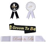 4 Pieces Groom and Bride to Be Sash Bride to Be and Groom to Be Badge for Bachelorette Party Supplies Bridal Shower Decorations