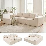 DUMOS 108" Boneless Couch, Cloud Sectional Couch with L-Shape Chaise, Modular Sectional Sofa with Deep Seat, Upholstered Couch for Living Room Bedroom, No Assembly Required (Beige, Left Facing Chaise)