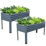 Vengarus Galvanized Raised Garden Bed Outdoor with Legs,48×18×30in Metal Elevated Raised Planter Box for Backyard, Patio, Balcony, 300lb Capacity,Grey(2PCS)