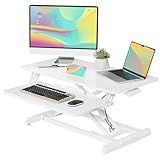 JOY worker Standing Desk Converter, 32" Wide Height Adjustable Sit Stand Up Desk Riser with Keyboard Tray, Desktop Workstation Riser for Home Office Computer Laptop, Particle Board, White