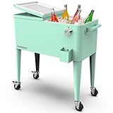 Permasteel 80-Qt Classic Outdoor Patio Cooler for Outside |Rolling Beverage Cooler Bar Cart with Wheels & Handles, Retro Design, Mint
