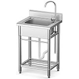 Stainless Steel Utility Sink, Freestanding Single Bowl Garage Sink 22 Inch