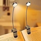 KTEBO 2 Pack 10 LED Rechargeable Book Light for Reading in Bed - Eye Caring 3 Color Temperatures, 3 Adjustable Brightness, Long Runtime Small Lightweight Clip On Book Reading Light for Studying