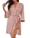 Ekouaer Women Kimono Robes Knee Length Knit Bathrobe Lightweight Soft Sleepwear V-neck Casual Ladies Loungewear