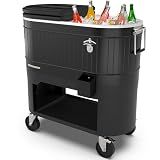 Permasteel 120-Qt Rolling Ice Chest, Portable Patio Party Bar Drink Cooler Cart with Wheels, Drink Dividers - Perfect for Outdoor or Indoor Entertaining, and Parties, Black