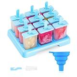 ANSMIO Popsicle Molds, 12 Reusable Ice Pop Molds with Stand, Collapsible Funnel and Cleaning Brush, BPA-Free Popsicle Maker for Homemade Fruit Pops, Yogurt Pops and Frozen Snacks