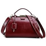 CONTACTS Full Grain Leather Doctor Bag Purse for Women Vintage Handbag Large Top Handle Satchel Work Bag with Key Lock Metal Clasp Frame Opening (Red)