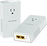 NETGEAR Powerline Adapter Kit, 2000 Mbps Wall-Plug, 2 Gigabit Ethernet Ports with Passthrough + Extra Outlet (PLP2000-100PAS), uses Your existing Internet Service via Household Wiring