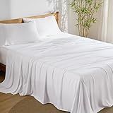Bedsure Queen Sheet Set, Cooling Sheets for Queen Size Bed Set, Rayon Derived from Bamboo, Breathable & Soft, Deep Pocket Up to 16 Inches, Hotel Luxury Silky Bedding for Hot Sleepers, White