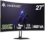 Amzfast 27 inch 200Hz Curved Gaming Monitor, FHD 1080P Computer Monitor with Built-in Speakers, MPRT 1ms with Fast VA Panel | 130% sRGB, 3000:1,1500R | 12 Months Warranty Exchange