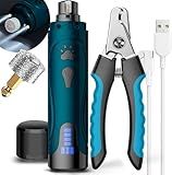 Dog Nail Trimmers and Dog Nail Clippers Kit, Whisper Quiet Electric Grinder with Light, Rechargeable, for Small, Medium, Large Dogs, Cats Toenail & Claw Grooming, 3 Speeds