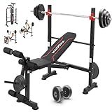 Foldable 750LBS Standard Weight Bench with Leg Extension and Squat Rack, Adjustable Flat Incline Decline Bench Press for Full Body Workout（US Stock）