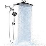 Veken Wide Rain Shower Head with 6 Modes Handheld Water Spray,High Pressure Showerhead Combo with Arm for Bathroom Accessories,Home Decor Adjustable Dual Shower with Anti-Clog Nozzles,Silver Chrome