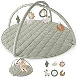 Beautiful Baby Play Gym and Tummy Time Mat - Soft Cotton Mat with 6 Cute Toys Creates The Perfect Activity Area for Your Girl/Boy - Stylish Infant Floor Playmat Fits Nicely with Any Playroom Decor