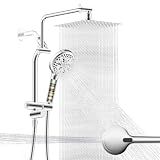 Metal 10" Rain Showerhead with 10-Spray Filter Handheld, 4-way Diverter