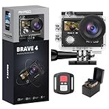 AKASO Brave 4 Action Camera 4K 30fps Ultra Hd Video 20MP Photo, EIS, WiFi Remote Control, 2X Batteries, Waterproof Underwater Camera for Snorkel, Travel, Motorcycle, Bicycle, Helmet Accessories Kit