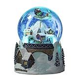 Flying Santa On The Sleigh Snow Globe with Revolving Train Crossing A Tunnel on Dimensional Winter Scene Base with LED Lighting Effects Plays Music Jingle Bells