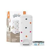 Diaper Genie Select Pail (Multi-Color Polka Dot) is Made of Durable Stainless Steel and Includes 1 Starter Square Refill That can Hold up to 165 Newborn-Sized Diapers.