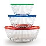 Pyrex Sculpted (3-Pack) Glass Mixing Bowls Set With Lids For Prepping, Baking and Cooking, Preheated Oven, Dishwasher, Freezer, and Microwave Safe
