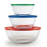 Pyrex Sculpted (3-Pack) Glass Mixing Bowls Set With Lids For Prepping, Baking and Cooking, Preheated Oven, Dishwasher, Freezer, and Microwave Safe