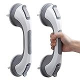 TAILI Shower Grab Bar, 2 Pack 12 Inch Suction Grab Bars for Bathtubs and Showers for Elderly, Shower Handle for Seniors Bathroom Safety Grip, No Drilling Removable,Grey,G9