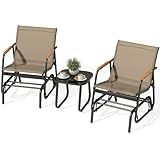 YITAHOME 3 Piece Patio Furniture Set, Outdoor Glider Chair Bistro Set, Coffee Table with Tempered Glass Tabletop, Patio Textilene Chairs Set of 2 for Backyard, Lawn, Garden, Balcony and Porch, Brown